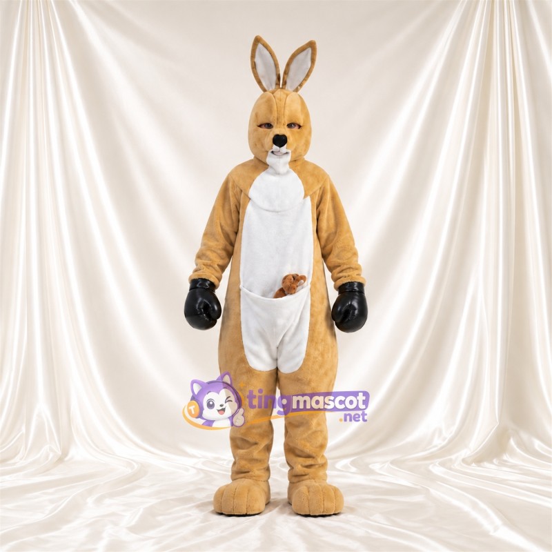 Costume de mascotte Kangourou – brun clair – Gants; Short (blanc) Costume de mascotte Kangourou – brun clair – Gants; Short (blanc)