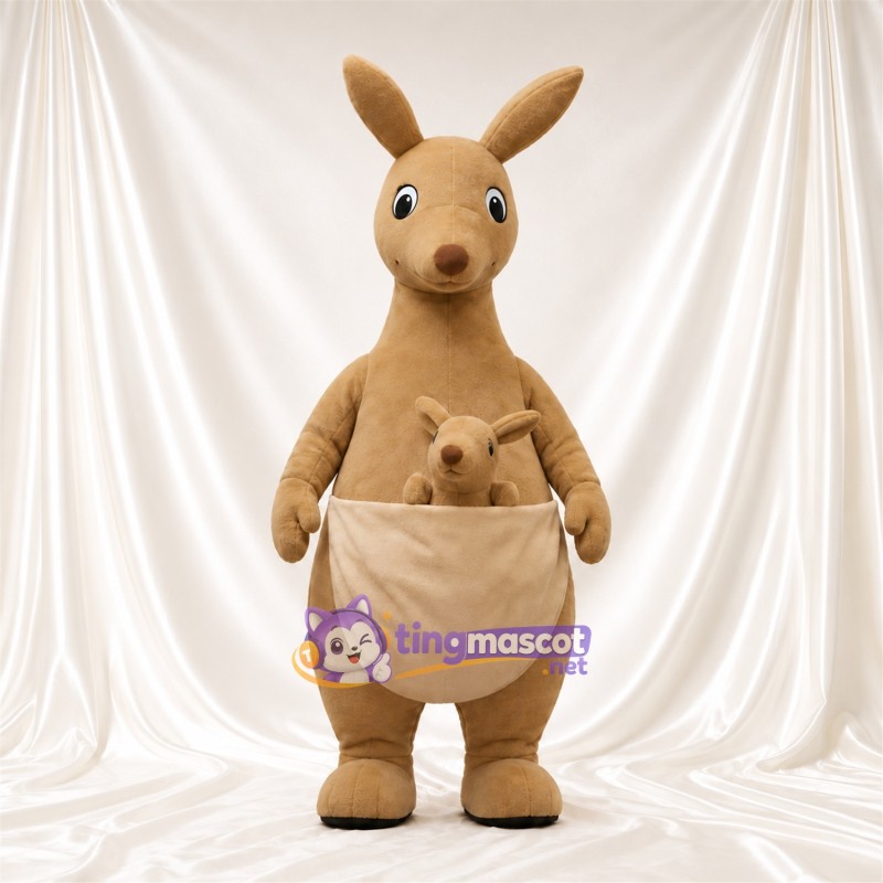 Tan Kangaroo Mascot Costume - Joey in Pouch and Large Front Pouch Tan Kangaroo Mascot Costume - Joey in Pouch and Large Front Pouch