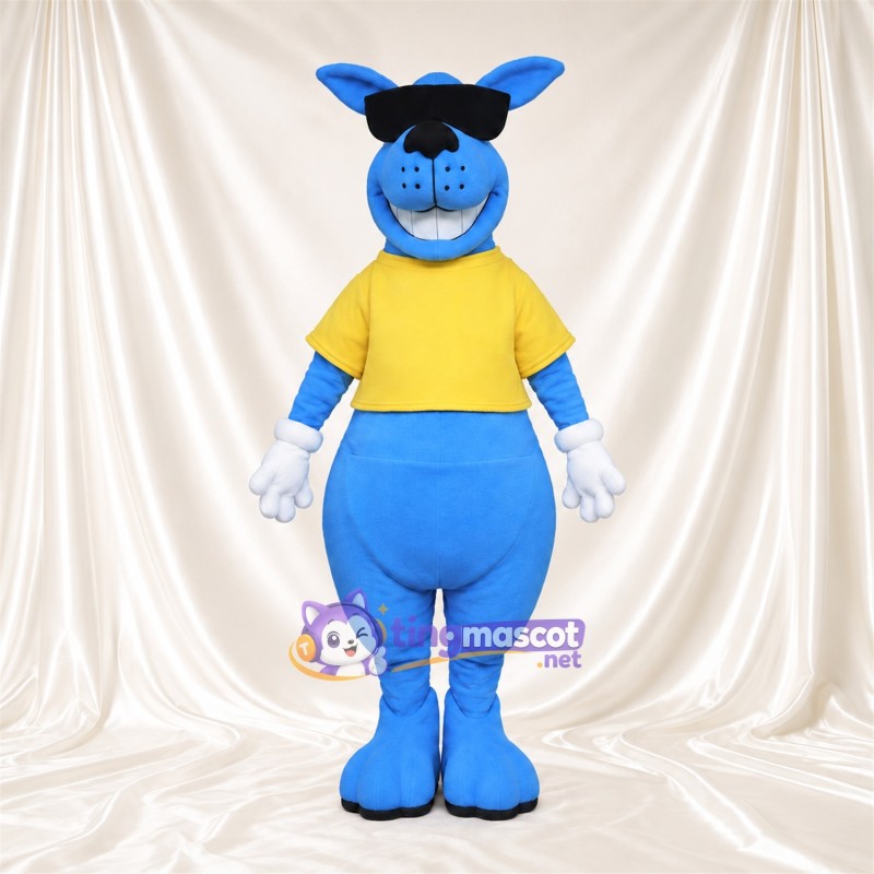 Costume de mascotte Kangourou – bleu – Chemise (jaune); Lunettes de soleil Costume de mascotte Kangourou – bleu – Chemise (jaune); Lunettes de soleil