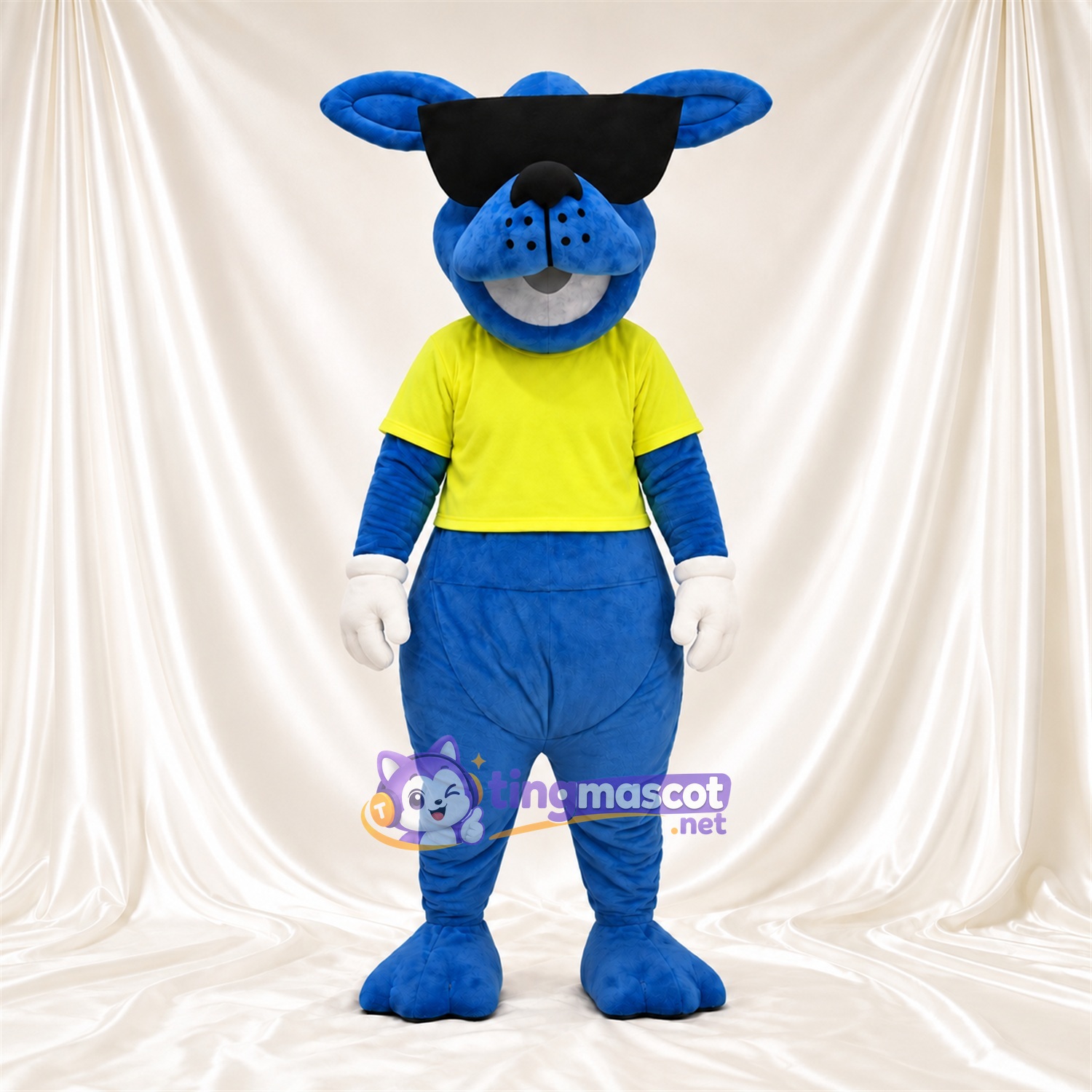 Blue Kangaroo Mascot Costume - Yellow Shirt and Sunglasses Blue Kangaroo Mascot Costume - Yellow Shirt and Sunglasses