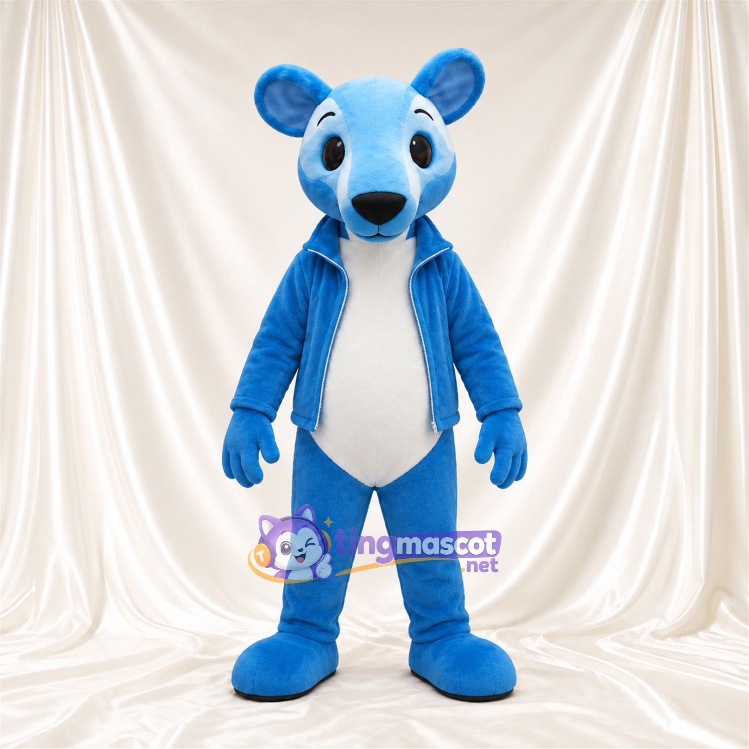 Blue Mouse Mascot Costume - Blue Jacket and White Belly Blue Mouse Mascot Costume - Blue Jacket and White Belly