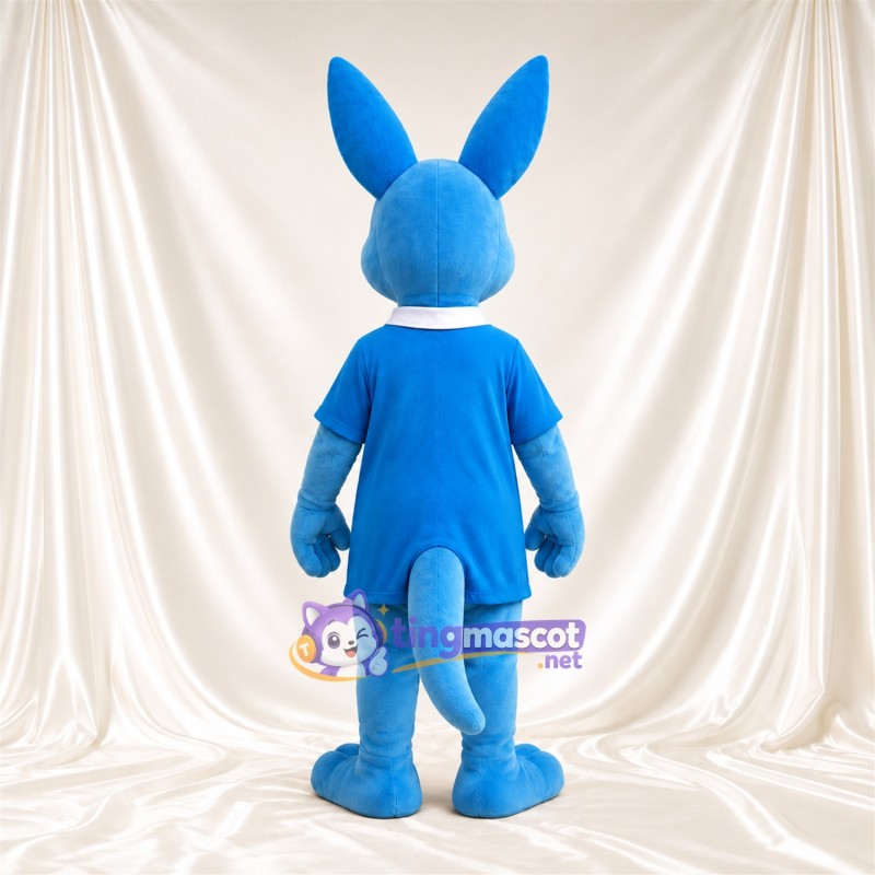 Blue Kangaroo Mascot Costume - Blue Dress, Pink Inner Ears and White Collar Blue Kangaroo Mascot Costume - Blue Dress, Pink Inner Ears and White Collar