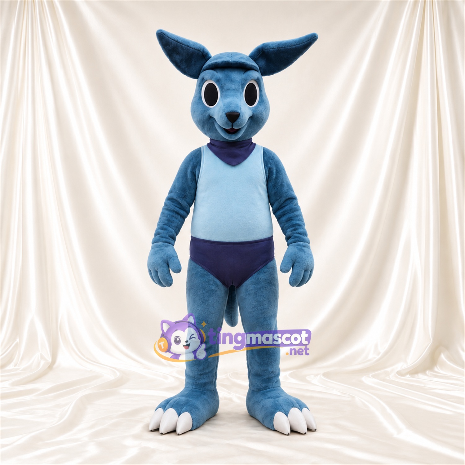 Blue Kangaroo Mascot Costume - White Shirt and Bow Tie Blue Kangaroo Mascot Costume - White Shirt and Bow Tie