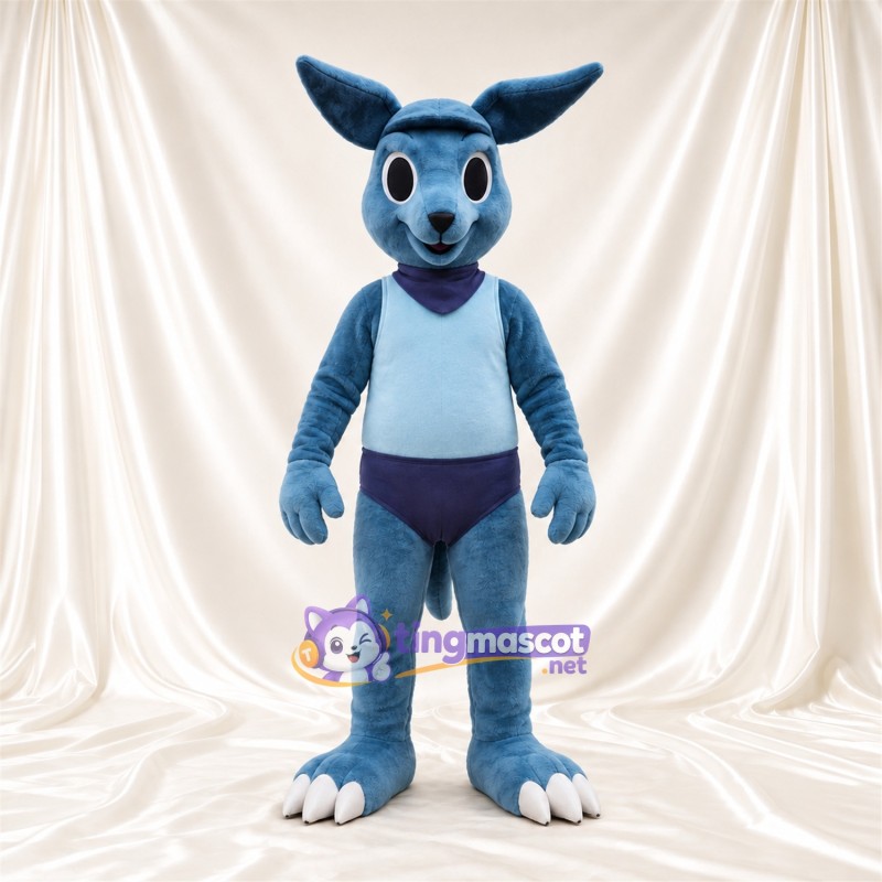 Blue Kangaroo Mascot Costume - White Shirt and Bow Tie Blue Kangaroo Mascot Costume - White Shirt and Bow Tie