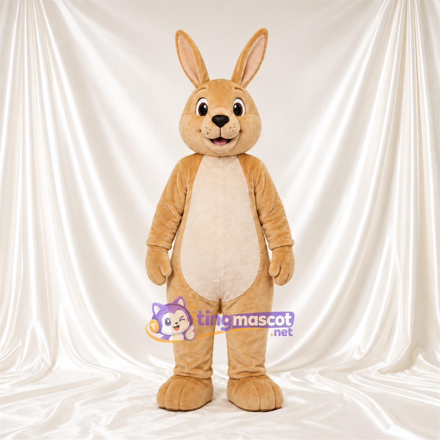 Costume de mascotte Lapin – brun clair – Ventre (crème); Longues oreilles Costume de mascotte Lapin – brun clair – Ventre (crème); Longues oreilles