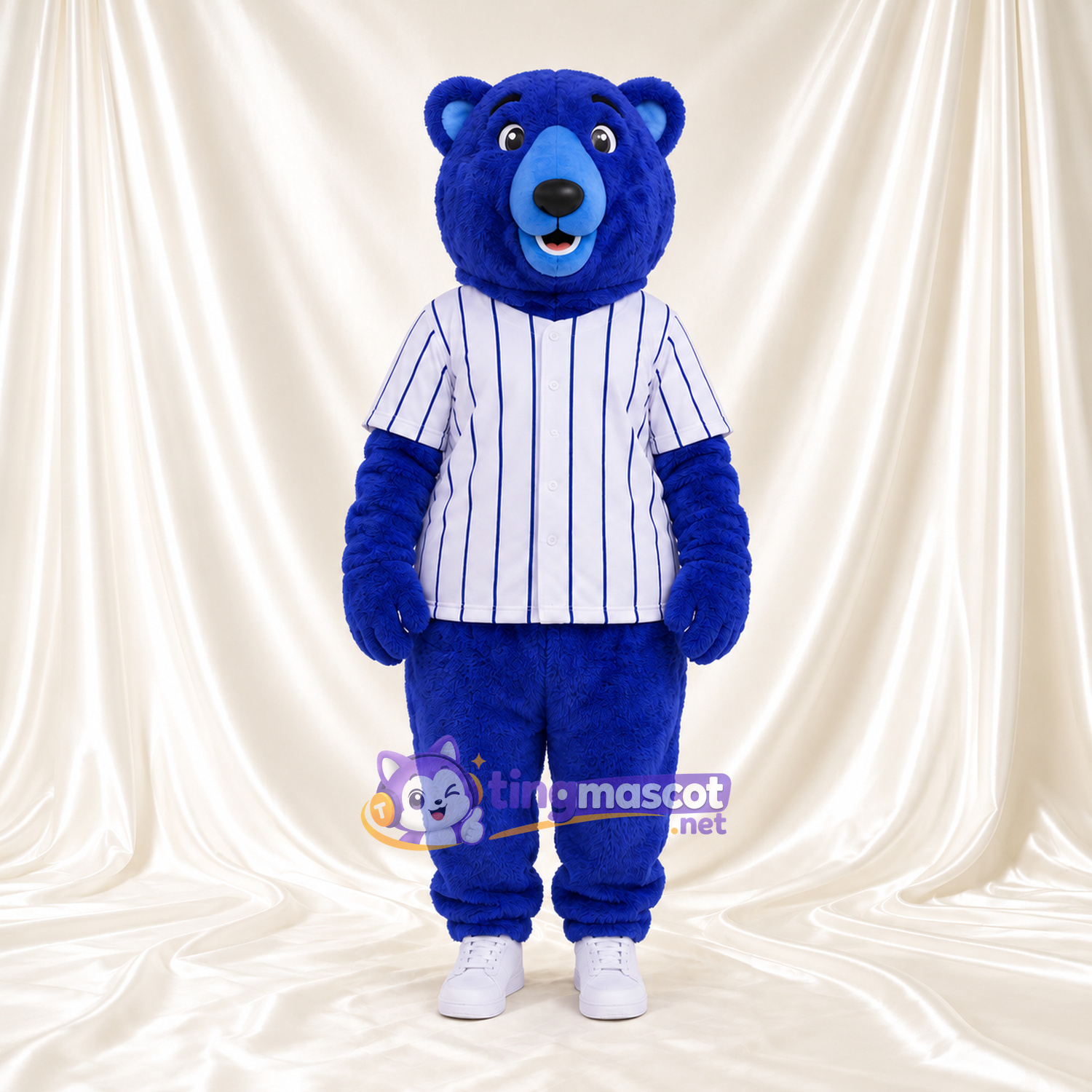 Maskottchenkostüm Bär – blau – Baseballtrikot Maskottchenkostüm Bär – blau – Baseballtrikot