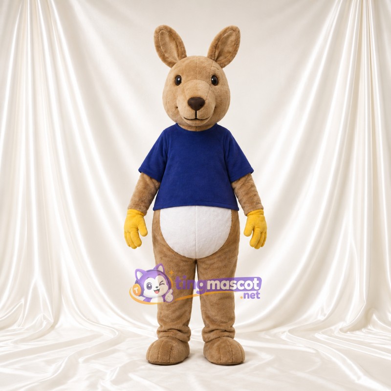 Costume de mascotte Kangourou – brun clair – Chemise (bleu marine) Costume de mascotte Kangourou – brun clair – Chemise (bleu marine)