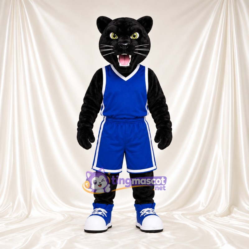 Black Wildcat Mascot Costume - Blue Basketball Uniform