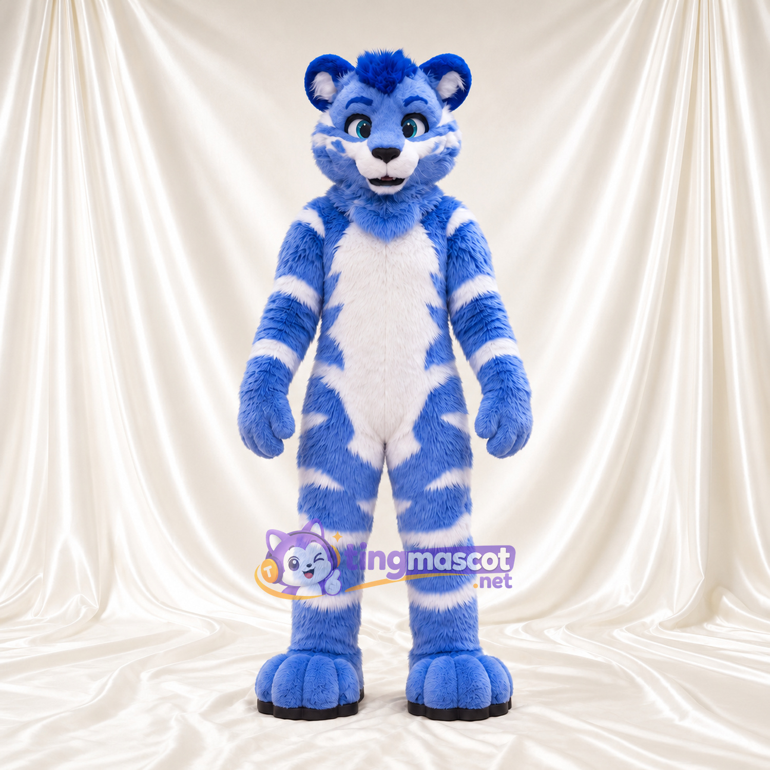 Blue and White Tiger Mascot Costume Blue and White Tiger Mascot Costume