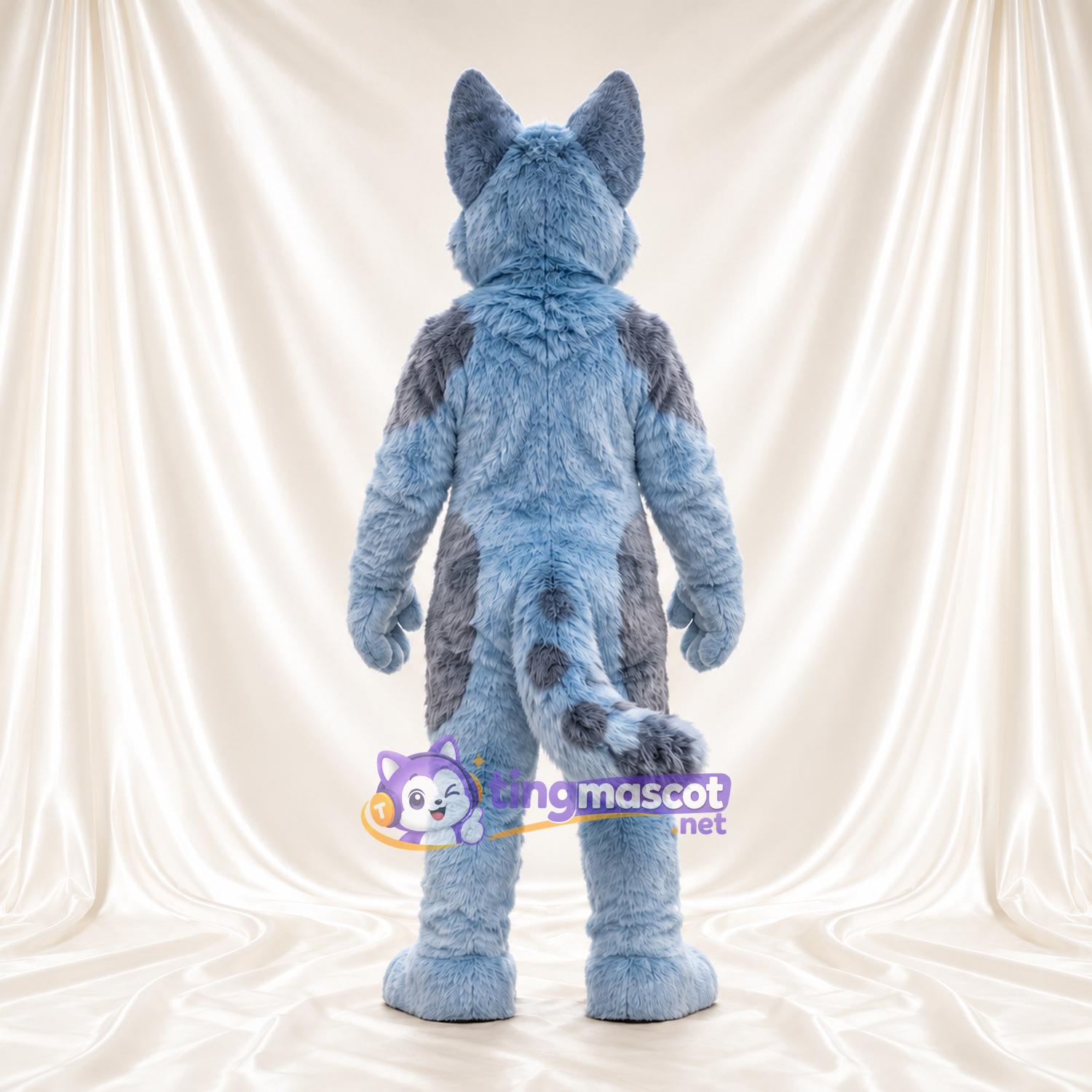 Maskottchenkostüm Husky – blau / weiß – Bauch (creme); Ringelschwanz Maskottchenkostüm Husky – blau / weiß – Bauch (creme); Ringelschwanz