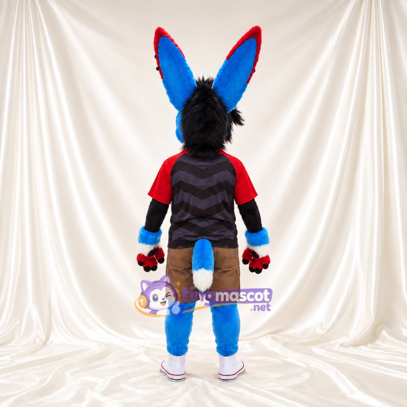 Blue Rabbit Mascot Costume - Striped Shirt and Brown Shorts Blue Rabbit Mascot Costume - Striped Shirt and Brown Shorts