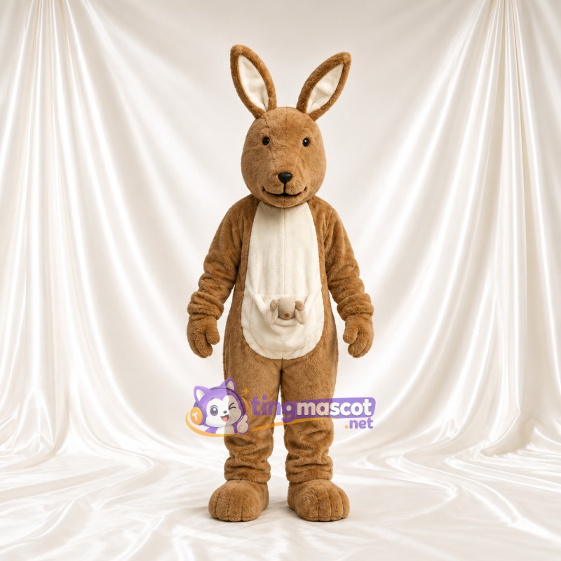Costume de mascotte Kangourou – marron – Poche ventrale (blanc) Costume de mascotte Kangourou – marron – Poche ventrale (blanc)