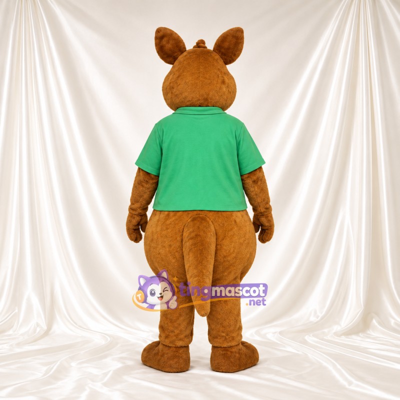 Maskottchenkostüm Känguru – braun – Poloshirt (grün) Maskottchenkostüm Känguru – braun – Poloshirt (grün)