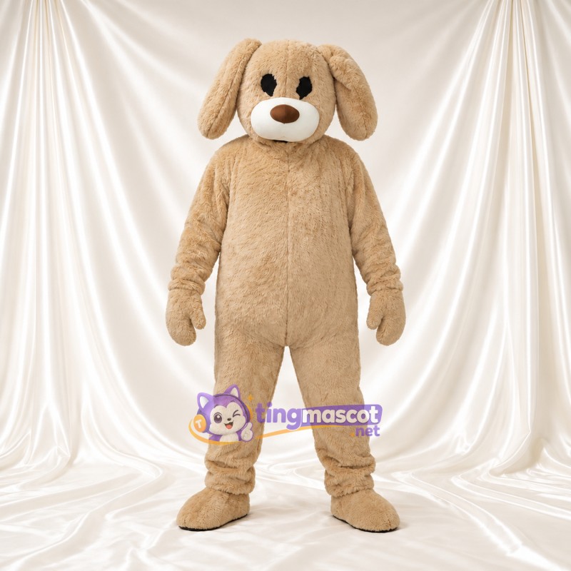 Beige Dog Mascot Costume - Floppy Ears and White Muzzle Beige Dog Mascot Costume - Floppy Ears and White Muzzle