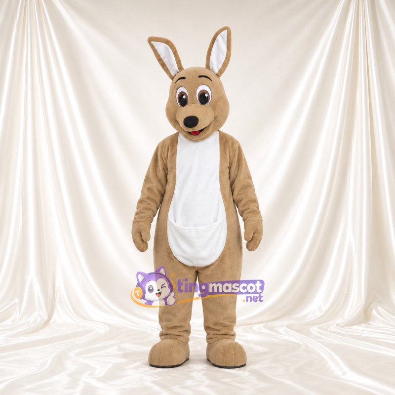 Costume de mascotte Kangourou – brun clair – Poche ventrale (blanc) Costume de mascotte Kangourou – brun clair – Poche ventrale (blanc)