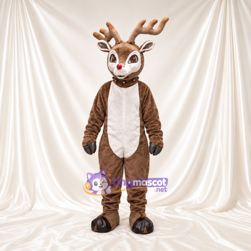Costume de mascotte Cerf – marron – Nez (rouge); Col (noir) Costume de mascotte Cerf – marron – Nez (rouge); Col (noir)