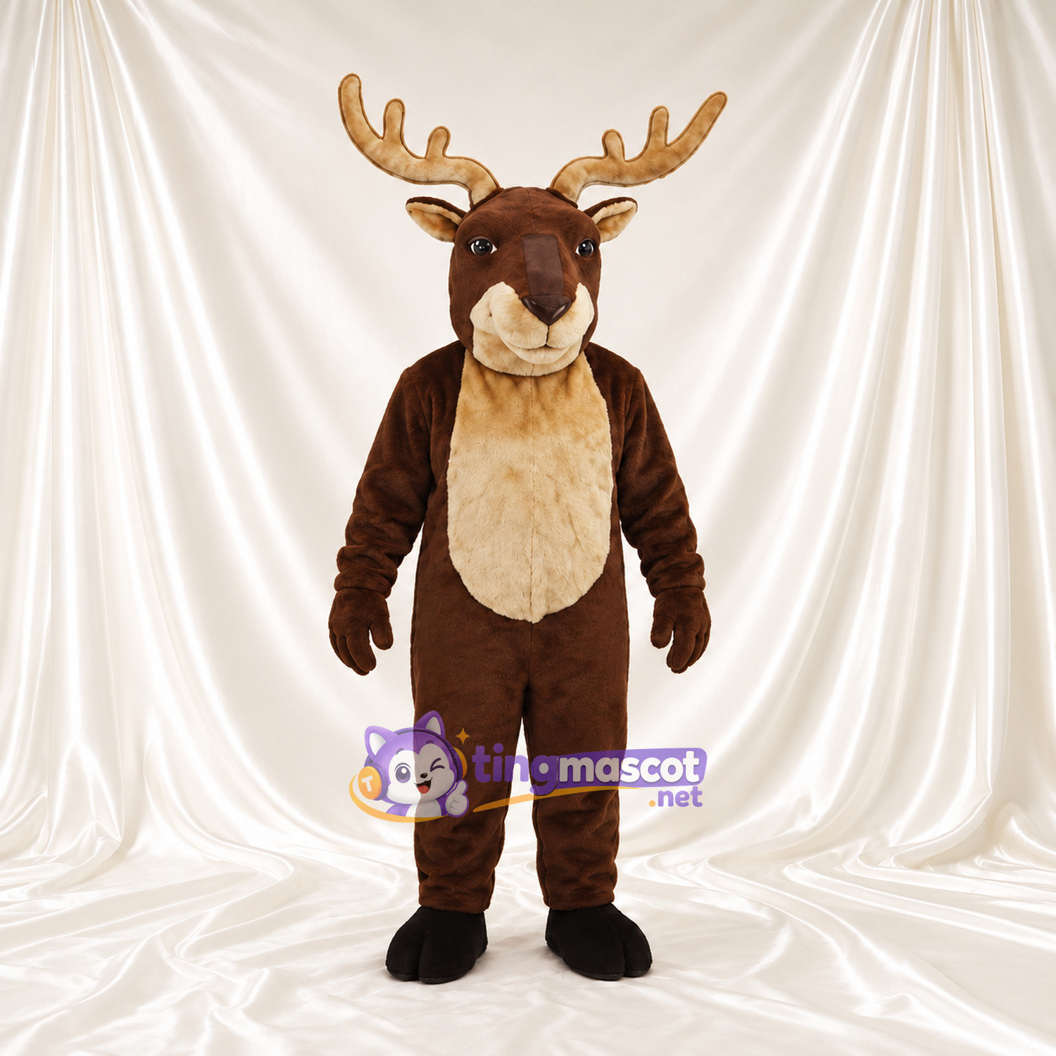 Costume de mascotte Cerf – marron – Torse (crème); Bois Costume de mascotte Cerf – marron – Torse (crème); Bois