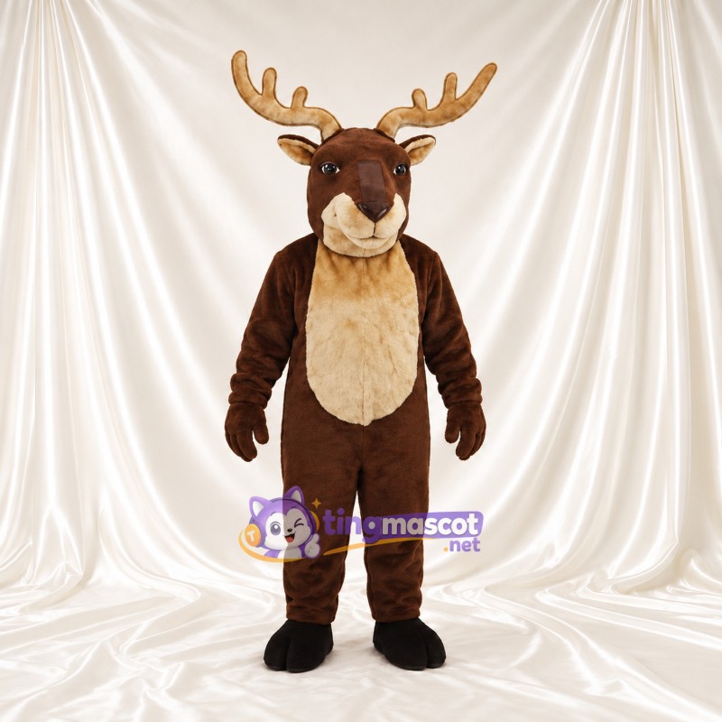 Costume de mascotte Cerf – marron – Torse (crème); Bois Costume de mascotte Cerf – marron – Torse (crème); Bois