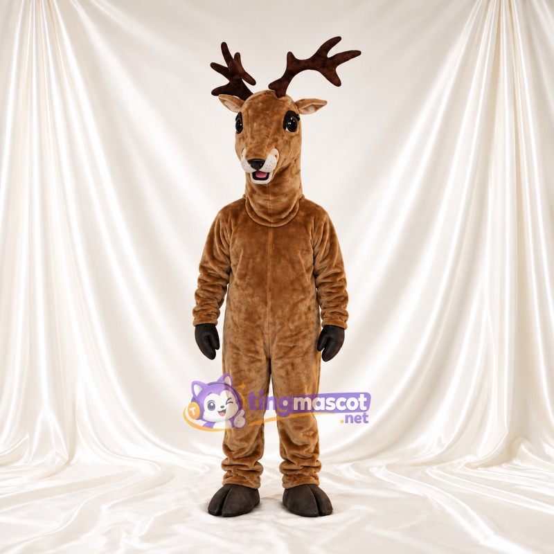 Brown Deer Mascot Costume - Brown Antlers and Black Gloves Brown Deer Mascot Costume - Brown Antlers and Black Gloves