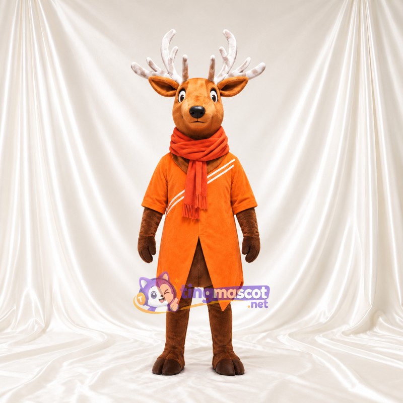 Costume de mascotte Cerf – marron – Manteau (orange); Écharpe Costume de mascotte Cerf – marron – Manteau (orange); Écharpe