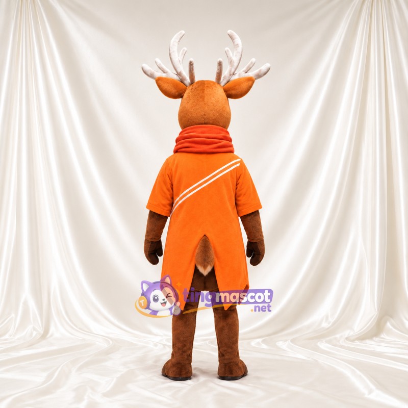 Costume de mascotte Cerf – marron – Manteau (orange); Écharpe Costume de mascotte Cerf – marron – Manteau (orange); Écharpe