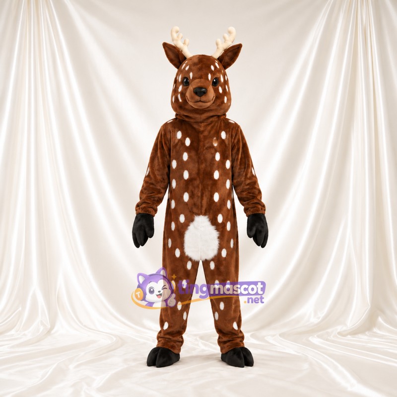 Brown Deer Mascot Costume - White Antlers and White Spots Brown Deer Mascot Costume - White Antlers and White Spots