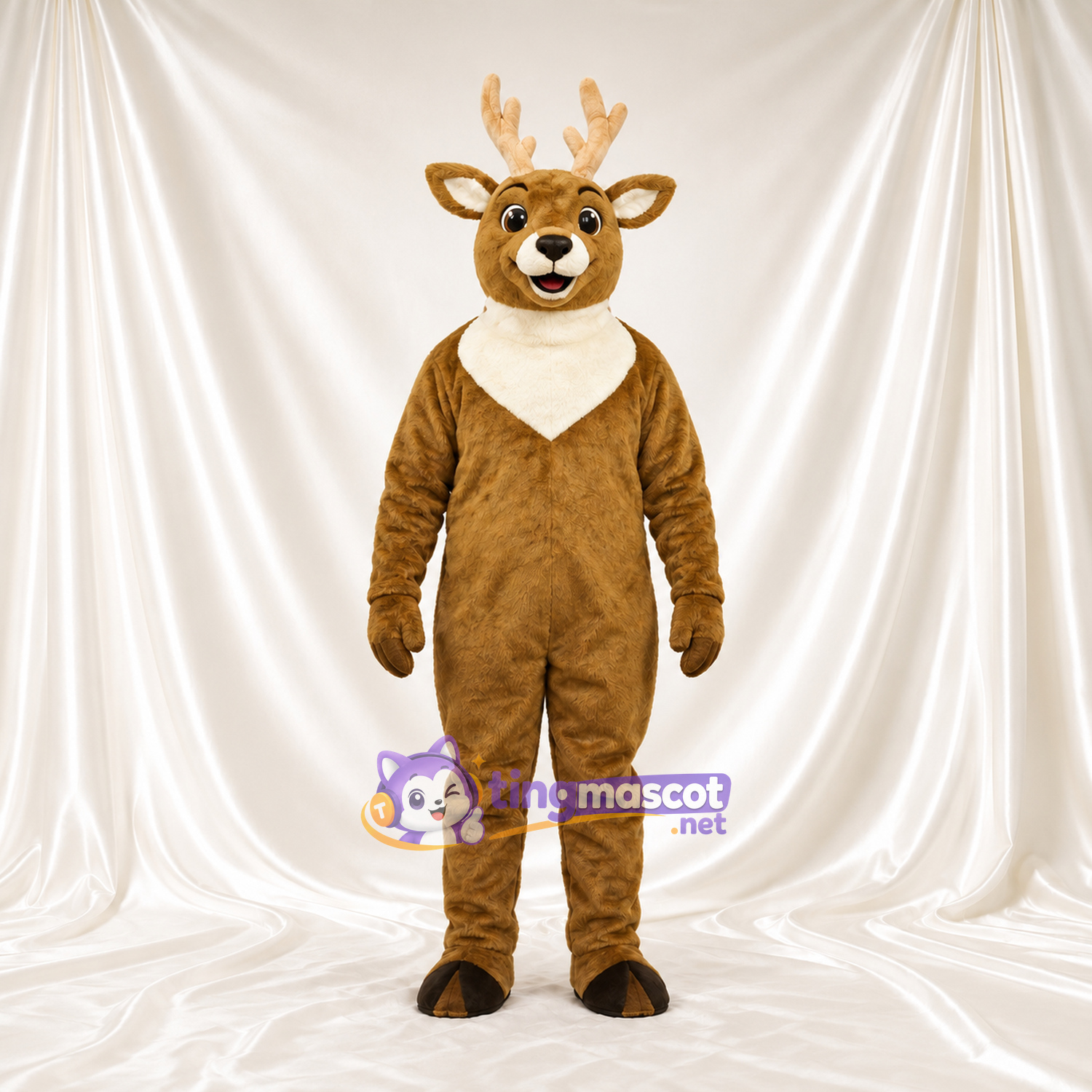 Costume de mascotte Cerf – marron – Torse (blanc); Bois (brun clair) Costume de mascotte Cerf – marron – Torse (blanc); Bois (brun clair)