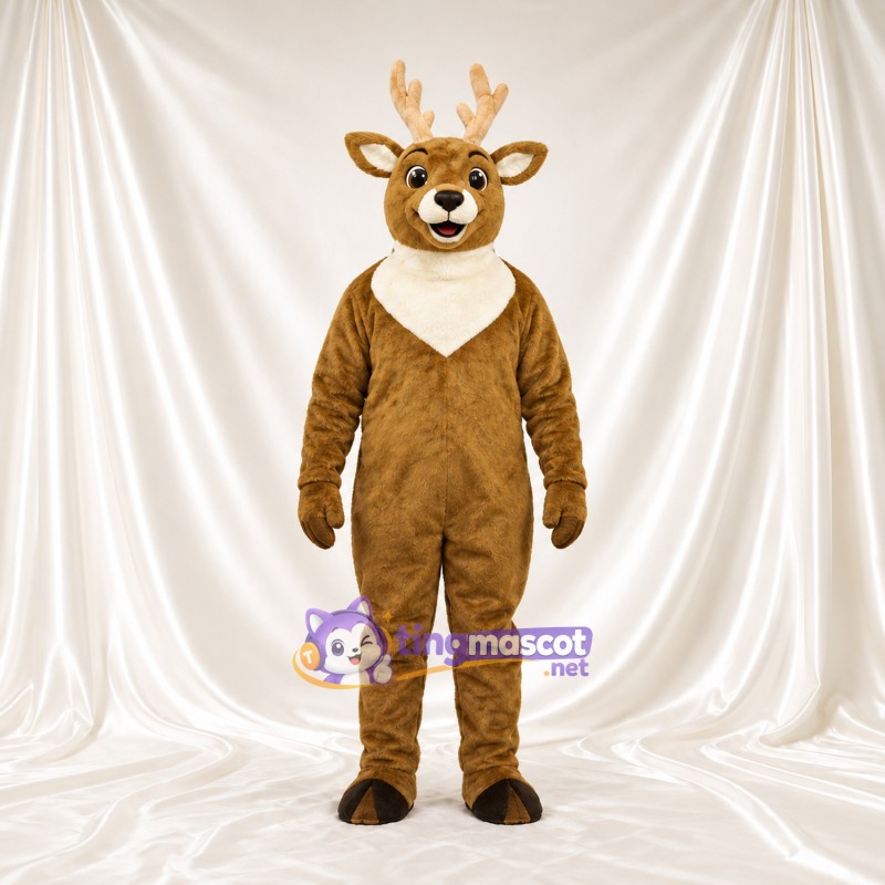 Costume de mascotte Cerf – marron – Torse (blanc); Bois (brun clair) Costume de mascotte Cerf – marron – Torse (blanc); Bois (brun clair)