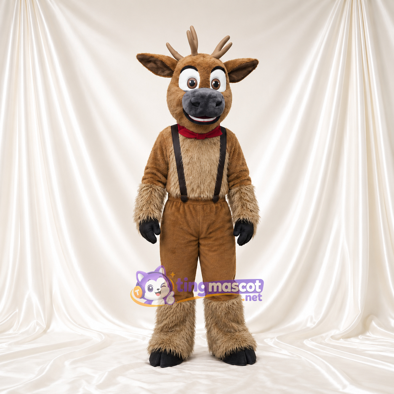 Brown Reindeer Mascot Costume - Brown Overalls Brown Reindeer Mascot Costume - Brown Overalls