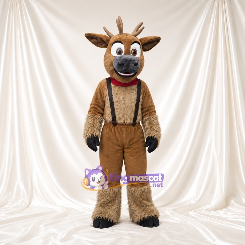 Brown Reindeer Mascot Costume - Brown Overalls Brown Reindeer Mascot Costume - Brown Overalls