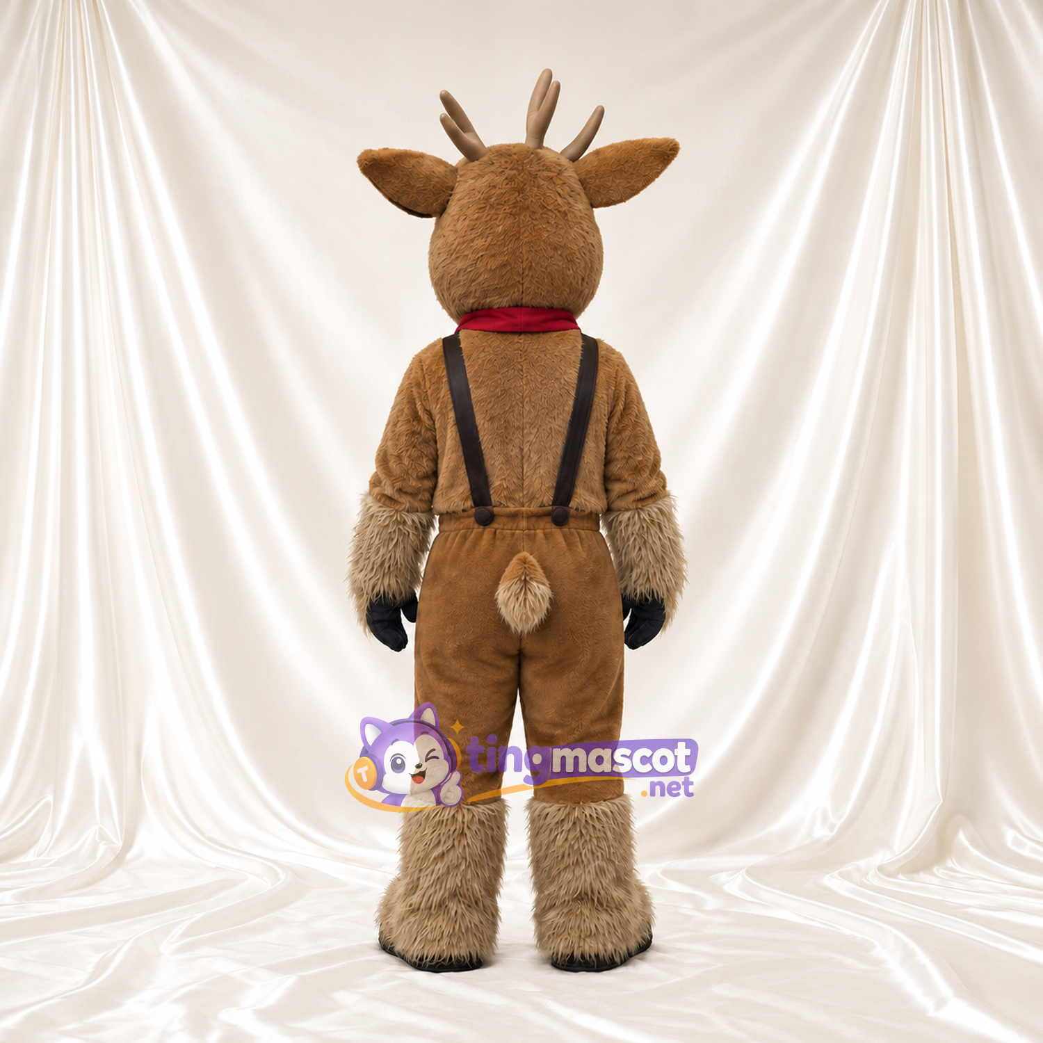 Brown Reindeer Mascot Costume - Brown Overalls Brown Reindeer Mascot Costume - Brown Overalls