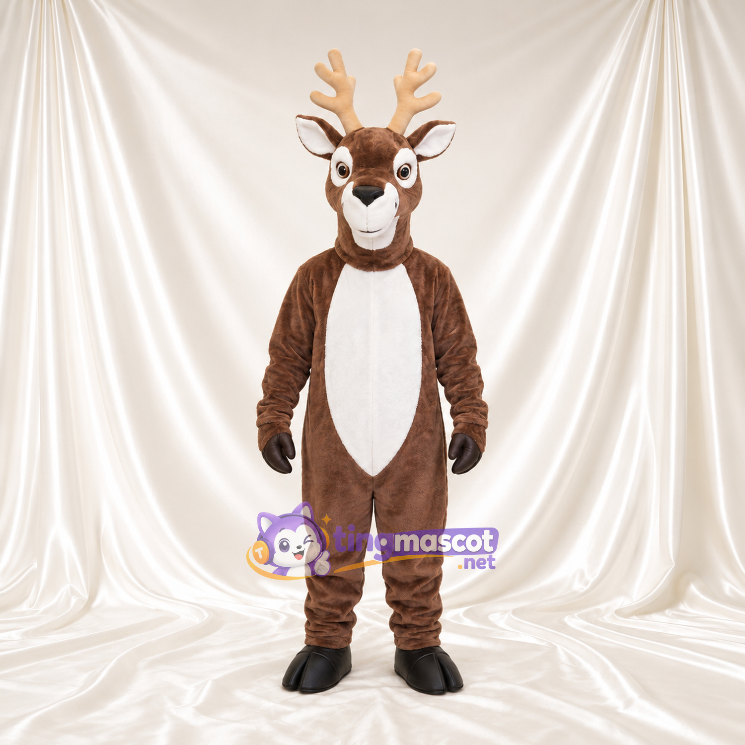 Brown Deer Mascot Costume - Tan Antlers and White Face Brown Deer Mascot Costume - Tan Antlers and White Face