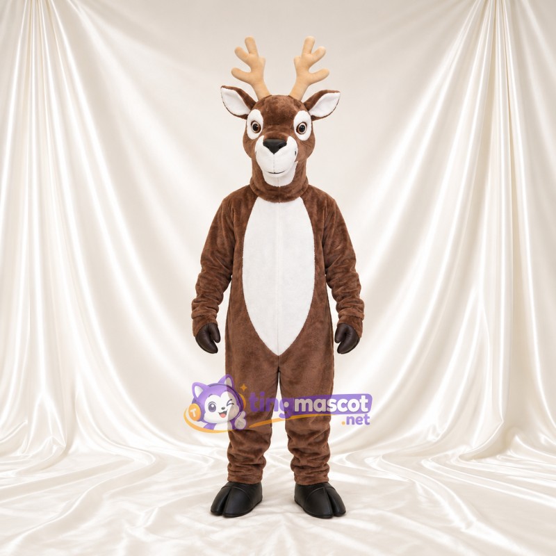 Brown Deer Mascot Costume - Tan Antlers and White Face Brown Deer Mascot Costume - Tan Antlers and White Face