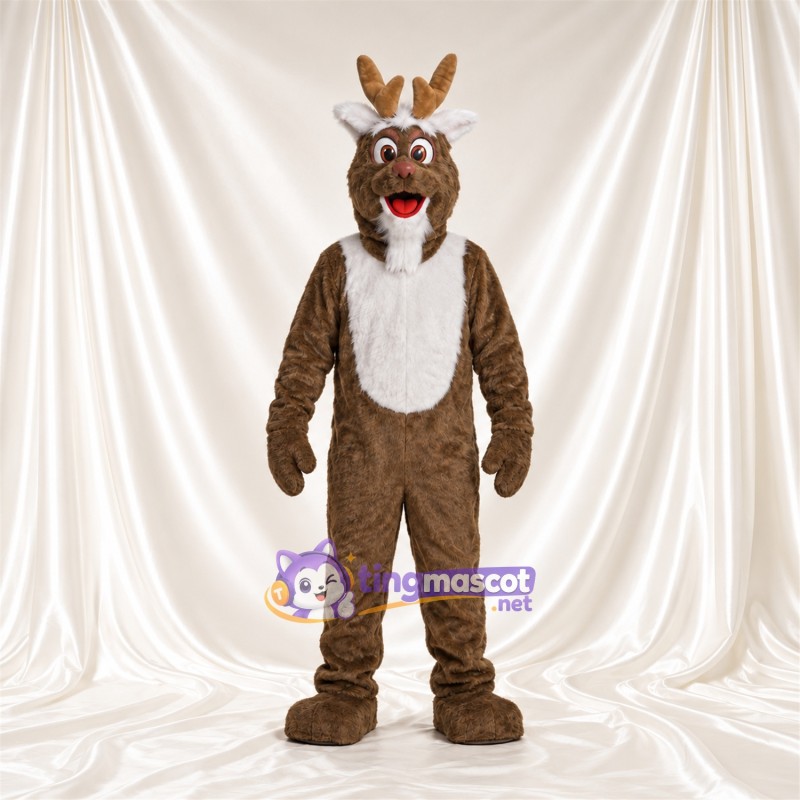Costume de mascotte Cerf – marron – Torse (blanc); Petits bois Costume de mascotte Cerf – marron – Torse (blanc); Petits bois