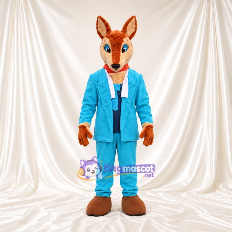 Maskottchenkostüm Hirsch – braun – Anzug (blau) Maskottchenkostüm Hirsch – braun – Anzug (blau)