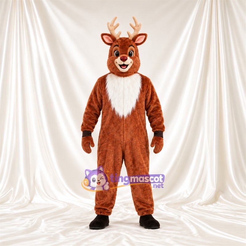 Costume de mascotte Cerf – marron – Torse (blanc); Bois (crème) Costume de mascotte Cerf – marron – Torse (blanc); Bois (crème)