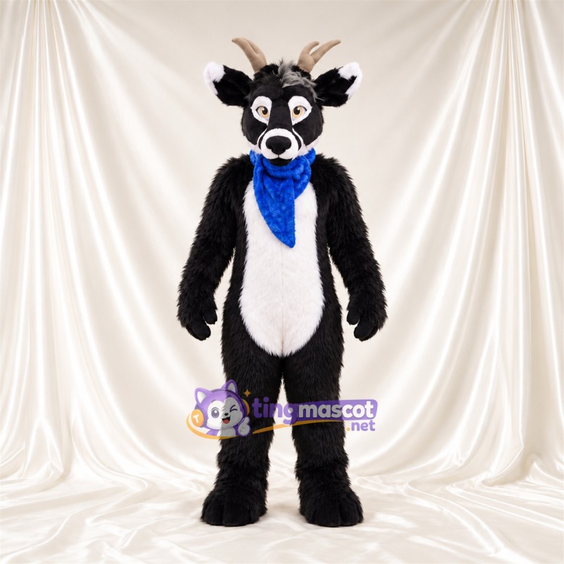 Black and White Deer Mascot Costume - Blue Scarf Black and White Deer Mascot Costume - Blue Scarf