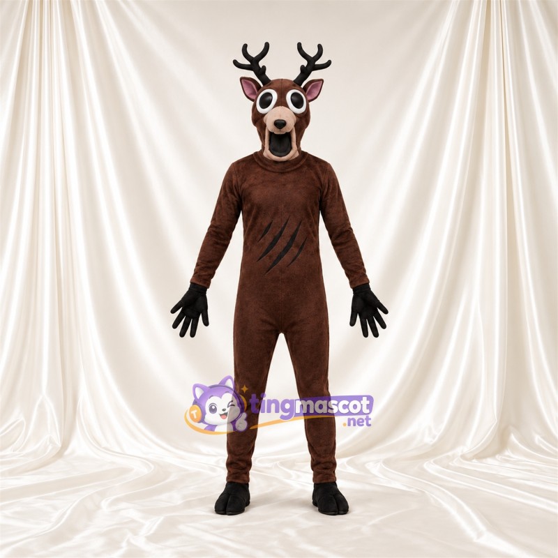 Brown Deer Mascot Costume - Wide Antlers and Black Gloves Brown Deer Mascot Costume - Wide Antlers and Black Gloves