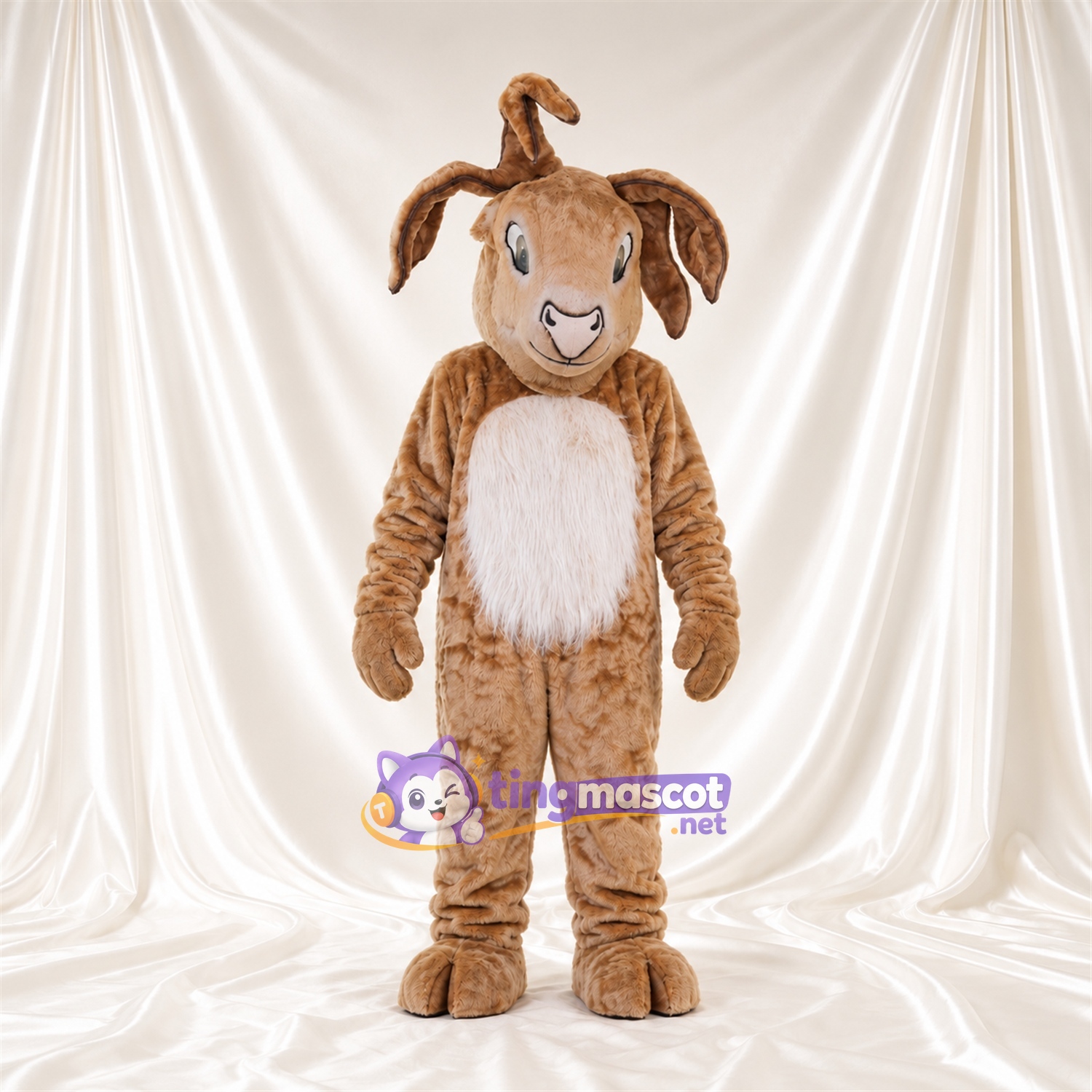 Costume de mascotte Créature fantastique – brun clair – Oreilles tombantes; Ventre (blanc)