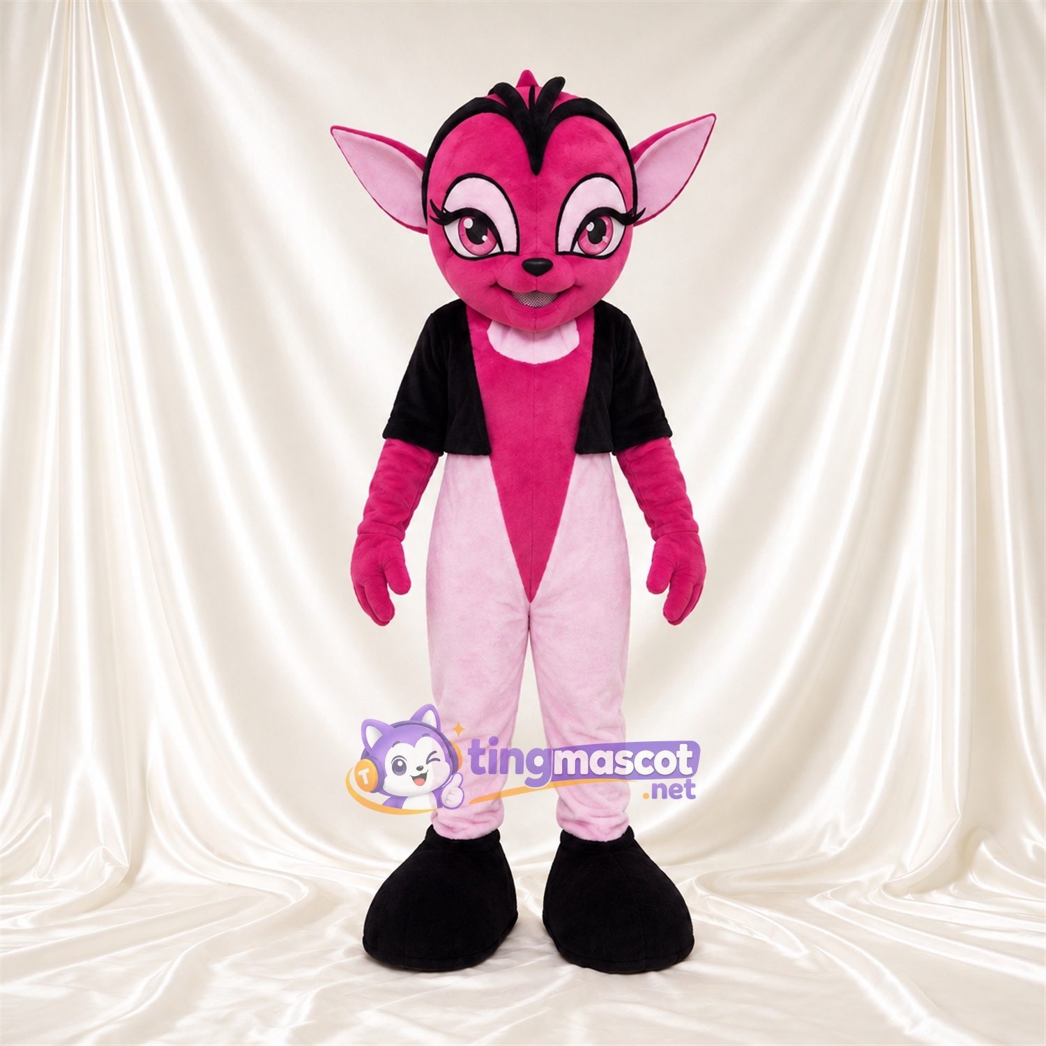 Maskottchenkostüm Fledermaus – rosa – Umhang (schwarz) Maskottchenkostüm Fledermaus – rosa – Umhang (schwarz)