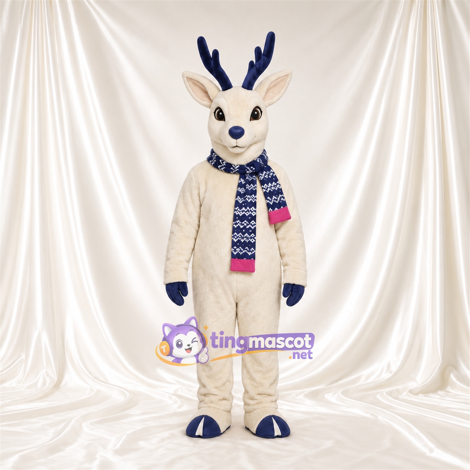 Costume de mascotte Cerf – blanc – Écharpe Costume de mascotte Cerf – blanc – Écharpe