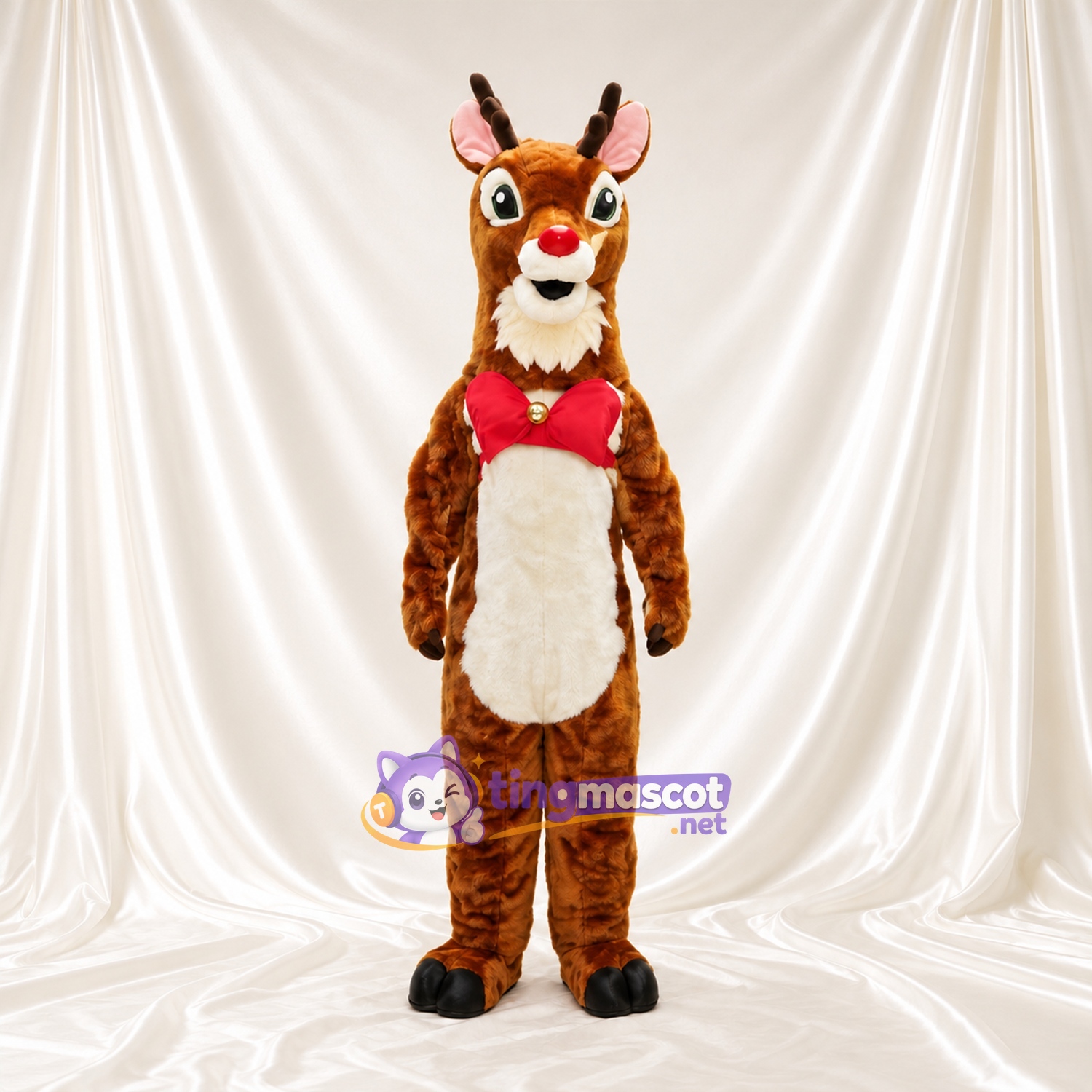 Costume de mascotte Cerf – marron – Harnais (rouge) Costume de mascotte Cerf – marron – Harnais (rouge)