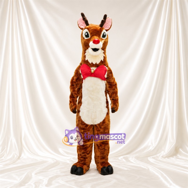 Costume de mascotte Cerf – marron – Harnais (rouge) Costume de mascotte Cerf – marron – Harnais (rouge)