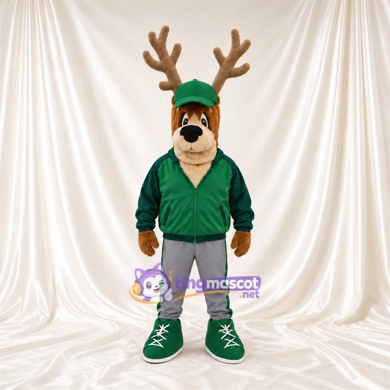 Costume de mascotte Cerf – marron – Veste (vert); Casquette Costume de mascotte Cerf – marron – Veste (vert); Casquette