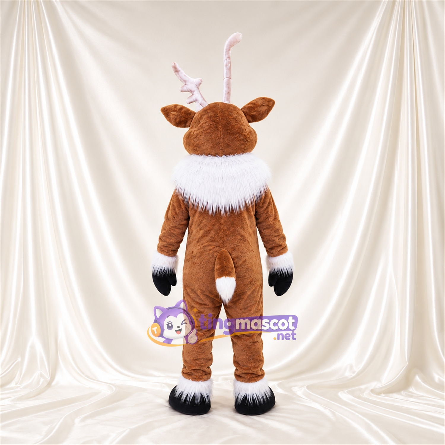Maskottchenkostüm Hirsch – braun – Halskrause (weiß); Handgelenkmanschetten (weiß) Maskottchenkostüm Hirsch – braun – Halskrause (weiß); Handgelenkmanschetten (weiß)
