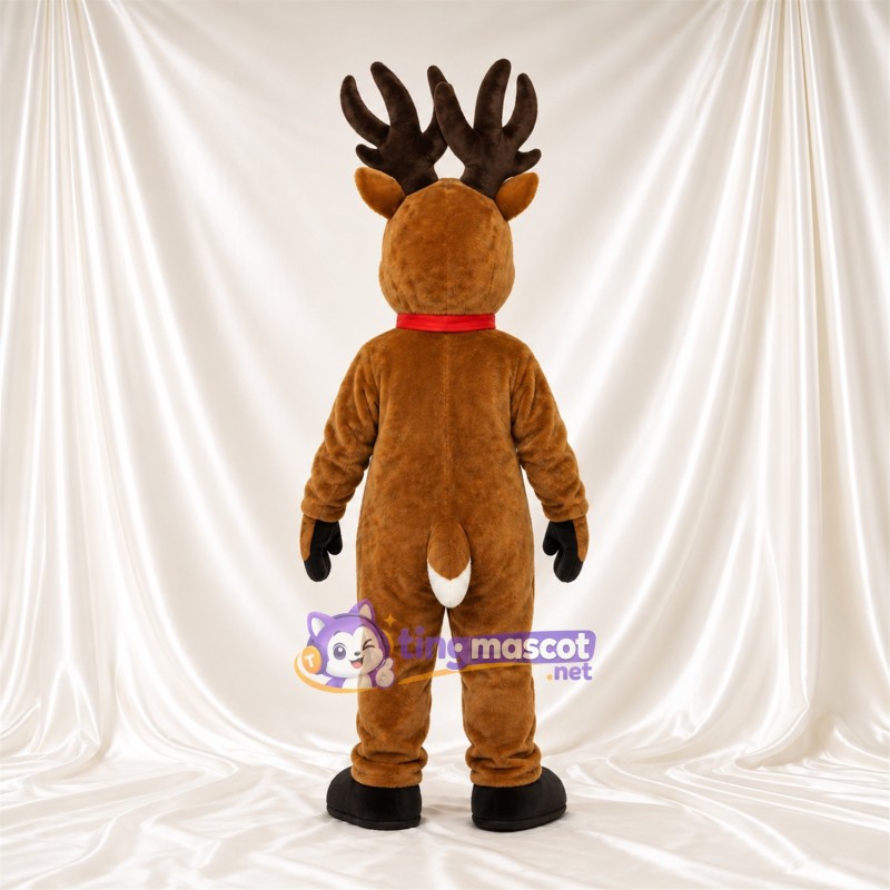 Costume de mascotte Cerf – marron – Yeux (vert); Col (rouge) Costume de mascotte Cerf – marron – Yeux (vert); Col (rouge)