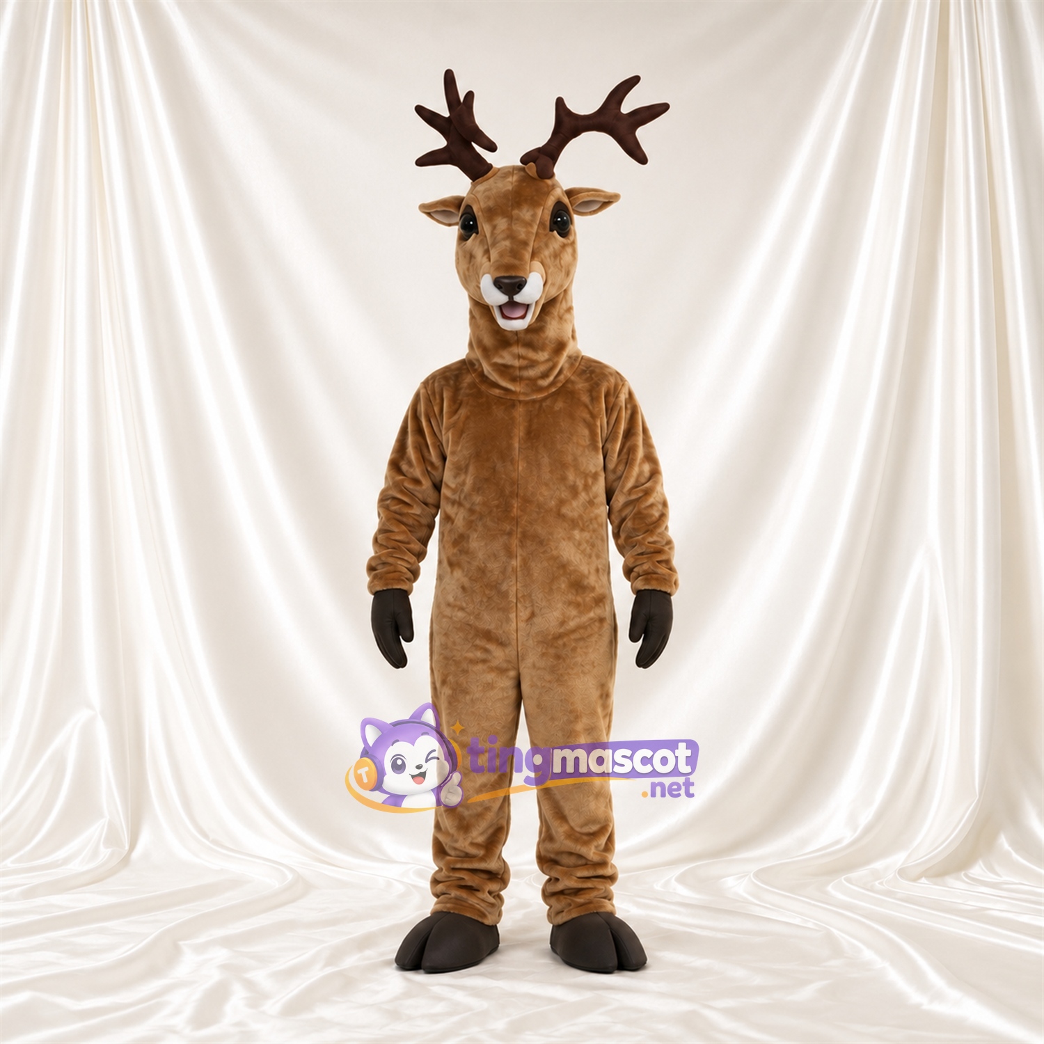 Brown Deer Mascot Costume - Brown Antlers and Black Gloves Brown Deer Mascot Costume - Brown Antlers and Black Gloves