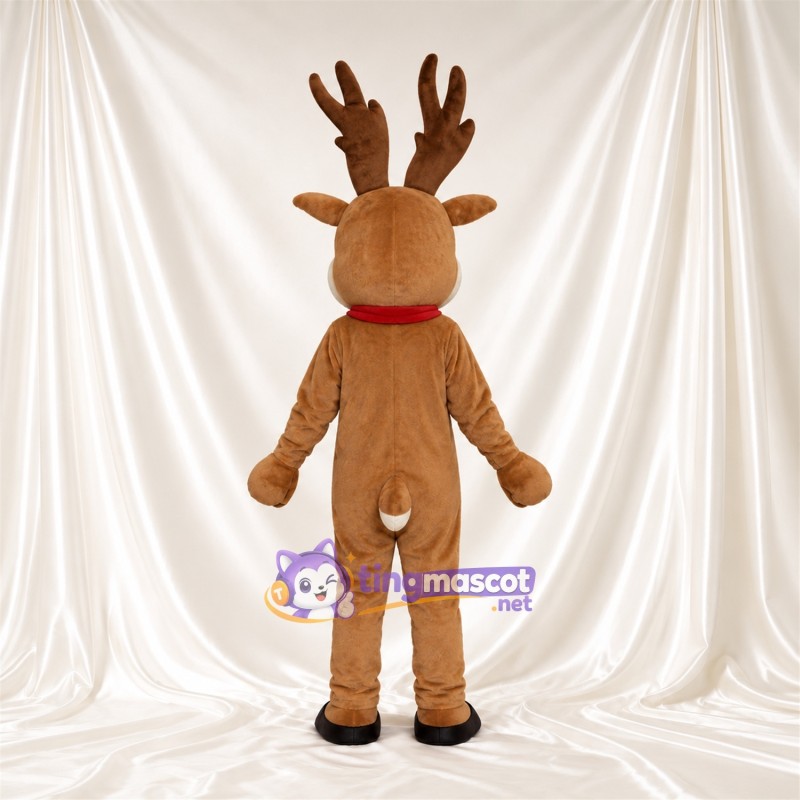 Costume de mascotte Cerf – marron – Yeux (bleu); Col (rouge) Costume de mascotte Cerf – marron – Yeux (bleu); Col (rouge)