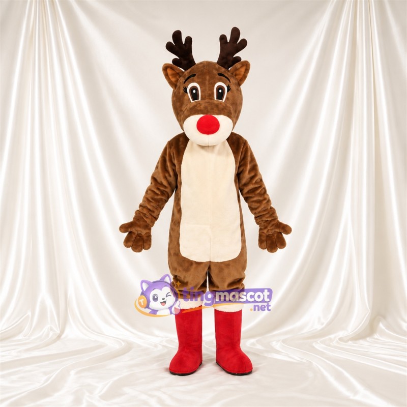 Costume de mascotte Renne – marron – Bottes (rouge) Costume de mascotte Renne – marron – Bottes (rouge)