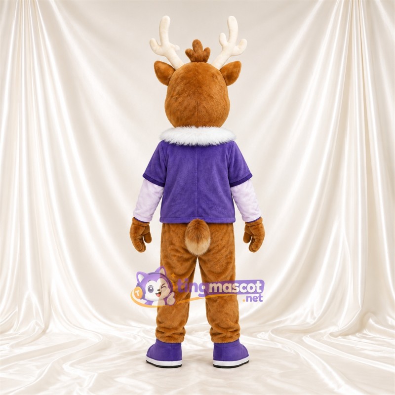 Costume de mascotte Cerf – marron – Veste (violet); Bois (blanc) Costume de mascotte Cerf – marron – Veste (violet); Bois (blanc)